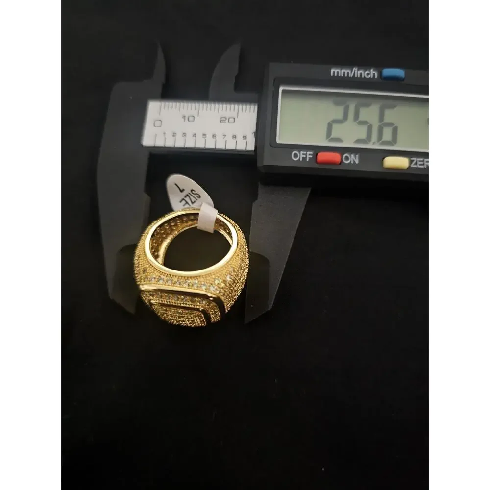 Size 7 Gold Plated steel Men's Ring-Square w/ prong set Cubic Zirconia stones